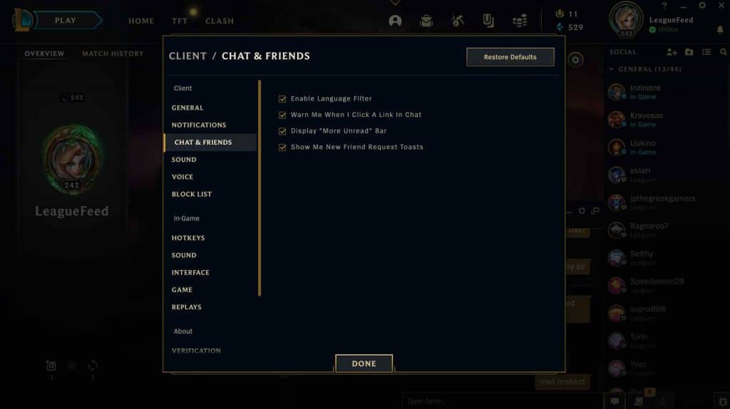 How to Disable or Enable Language Filter in League of Legends?