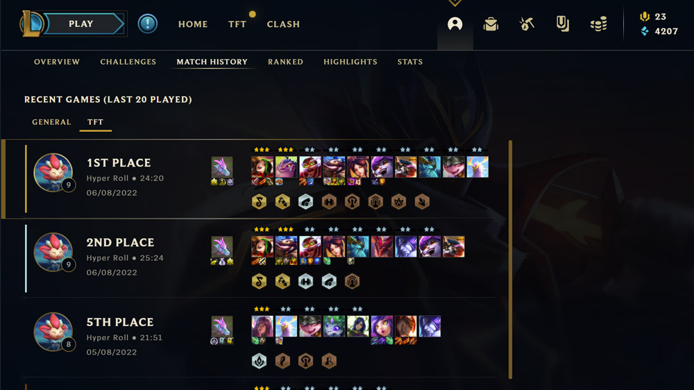 Check TFT Match History Tab League of Legends