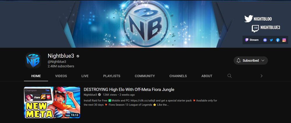 Top Best League of Legends YouTuber Nightblue3