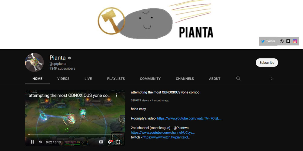 Top Best League of Legends YouTuber Pianta