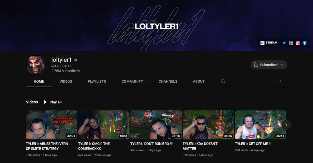 Top Best League of Legends YouTuber loltyler1