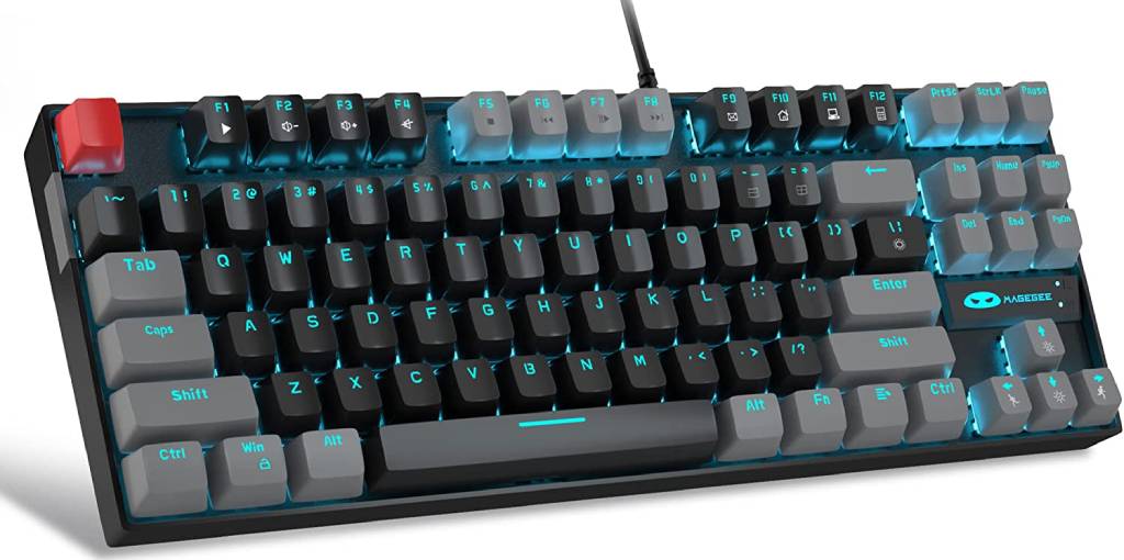 MageGee 75% Mechanical Gaming Keyboard with Red Switch, LED Blue Backlit Keyboard, 87 Keys Compact TKL Wired Computer Keyboard for Windows Laptop PC Gamer